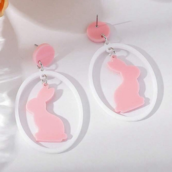 Pink and White Bunny Earrings - Picture 5 of 6